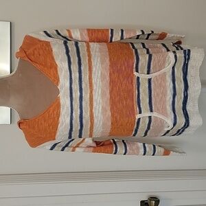 Paradise USA Knit Lightweight Boho Striped Hoodie, Size S/M, EUC